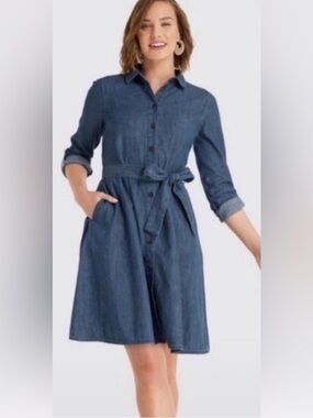 Draper James Chambray Denim Shirt Dress | Belted Button Down Workwear Dress Size